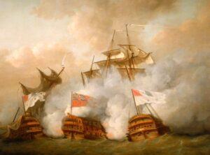 The 'Brunswick' and the 'Vengeur du Peuple' at the Battle of the First of June, 1794.
Nicholas Pocock
(National Maritime Museum, Greenwich, London, Caird Collection)